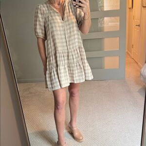 Plaid V-Neck Puff Sleeve Dress